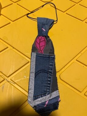 Handmade Denim & Pink Leaf Neck Accessory
